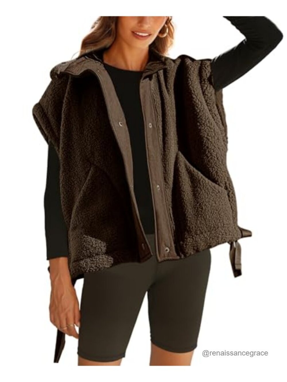 Oversized Fuzzy Fleece Vest Sleeveless Sherpa Button Jacket Women